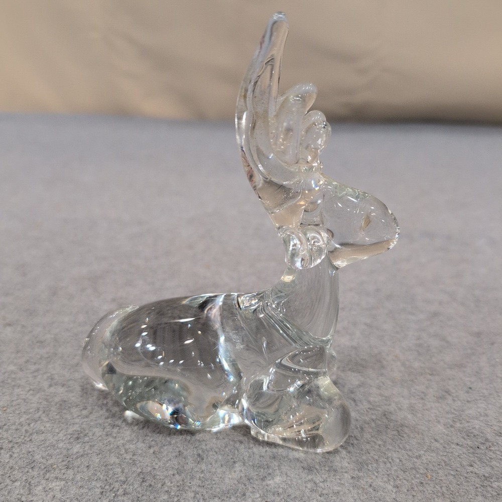 Vintage Silvestri Mouth‎ Blown Clear Glass Reindeer Resting Figurine Decor - Picture 3 of 7